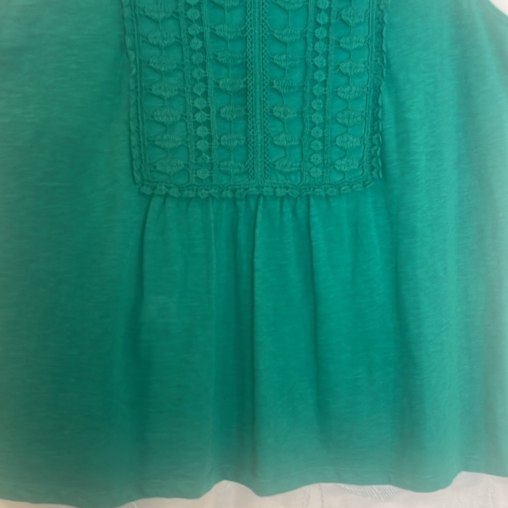 Talbots 2XP Sleeveless Tank Top Green 100% COTTON. Crochet detail on top Preworn - Picture 9 of 13